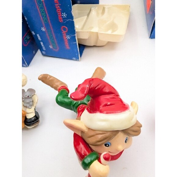 Set Of 3 Christmas Stocking Hangers Small Racoon, Elf And Bear - Picture 12 of 16